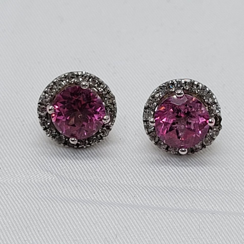 Post back 925 silver earrings with pink stones